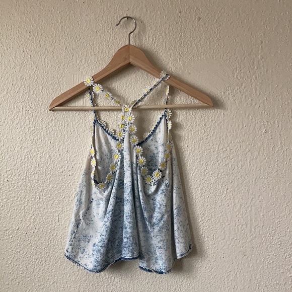 Dejavu Retro Daisy Light Acid Wash Crop Lightweight Festival Tank Size M Blue - Picture 11 of 11